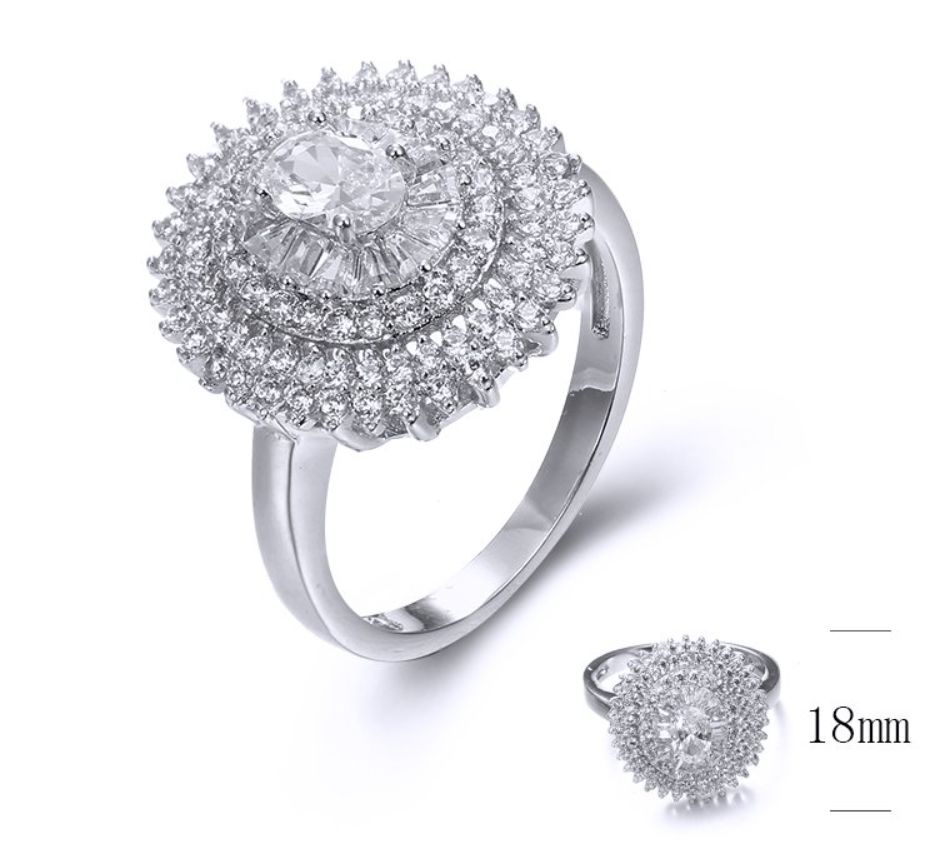 SJ34129, Ladies' Moissanite Ring, S925, Rhodium Plated, White, 4.18g