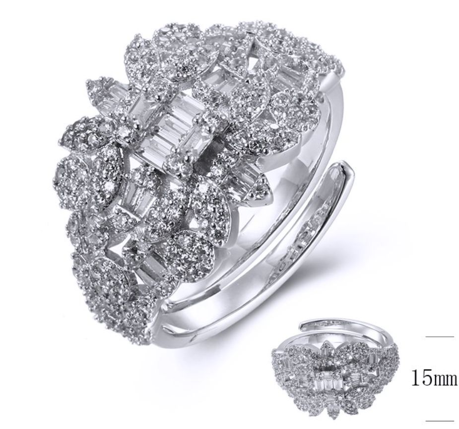 SJ38456, Ladies' Moissanite Ring, S925, Rhodium Plated, White, 4.35g