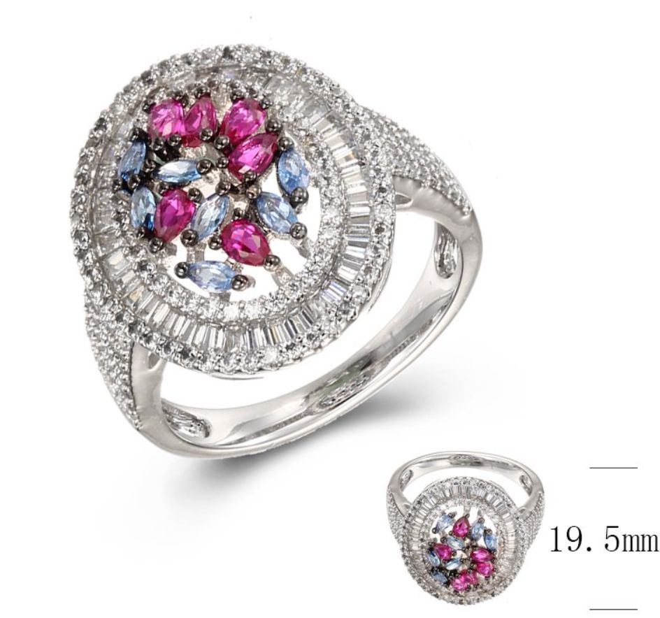 SJ36522, Ladies' Moissanite Ring, S925, Rhodium Plated, White, 4.76g