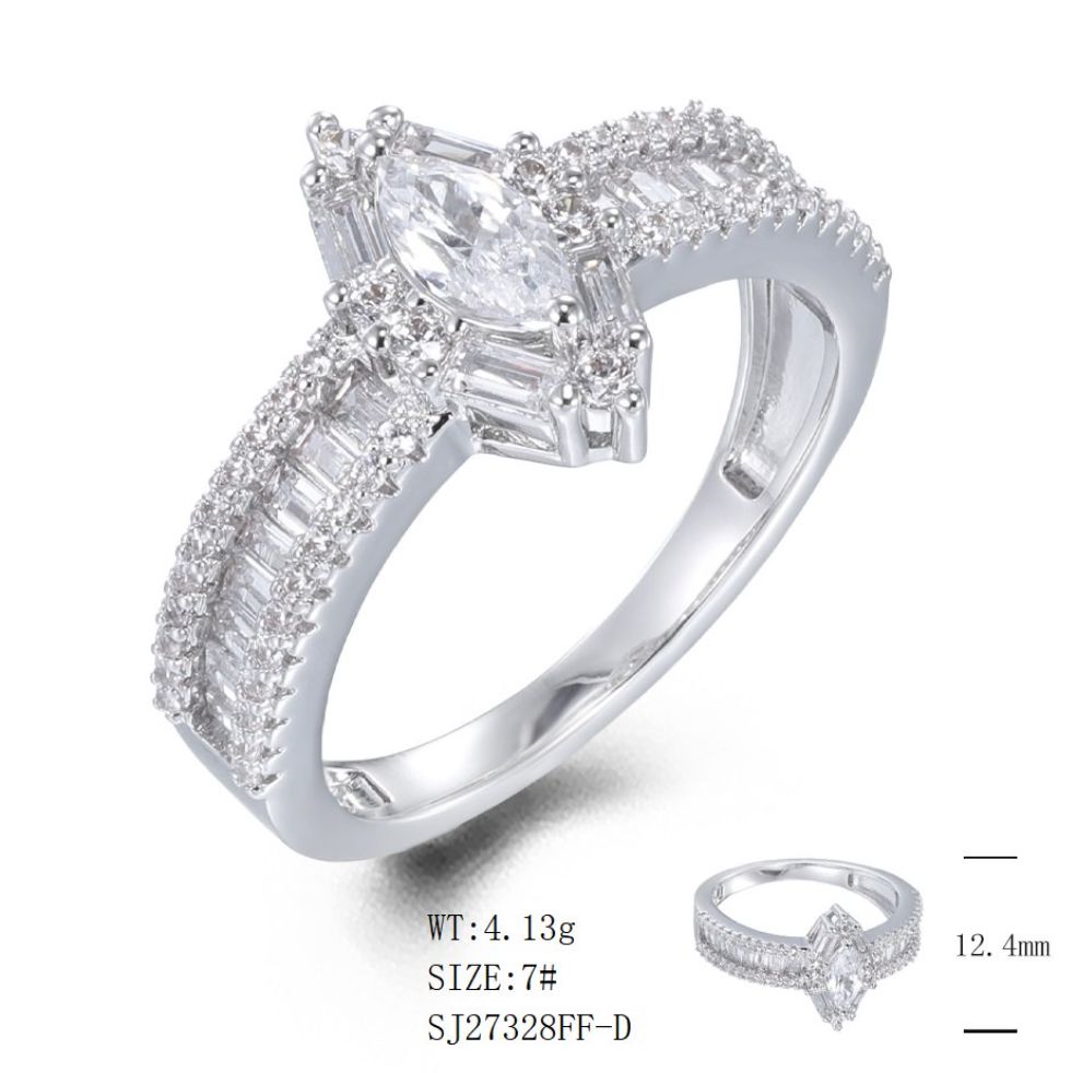 SJ27328, Ladies' Moissanite Ring, S925, Rhodium Plated, White, 3.25g