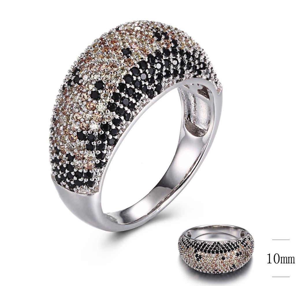 SJ31027-C, Ladies' Moissanite Ring, S925, Rhodium + Black Rhodium Plated, Silver, 7.01g