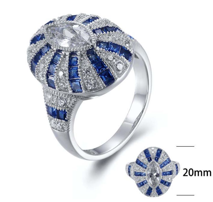 SJ27047, Ladies' Moissanite Ring, S925, Rhodium Plated, White, 7.33g