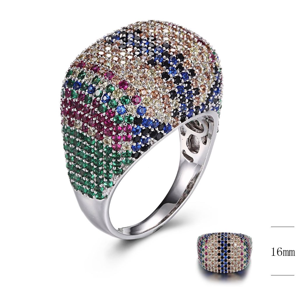 SJ31022-C, Ladies' Moissanite Ring, S925, Rhodium + Black Rhodium Plated, Silver, 8.99g