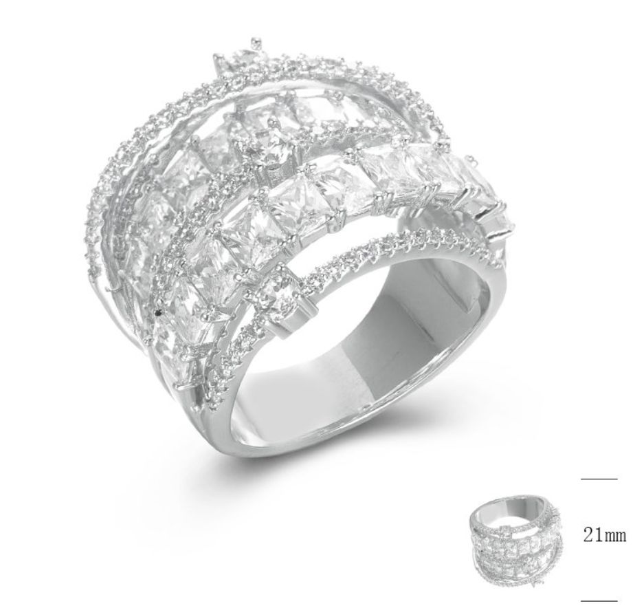 SJ46441, Ladies' Moissanite Ring, S925, Rhodium Plated, White, 10.43g