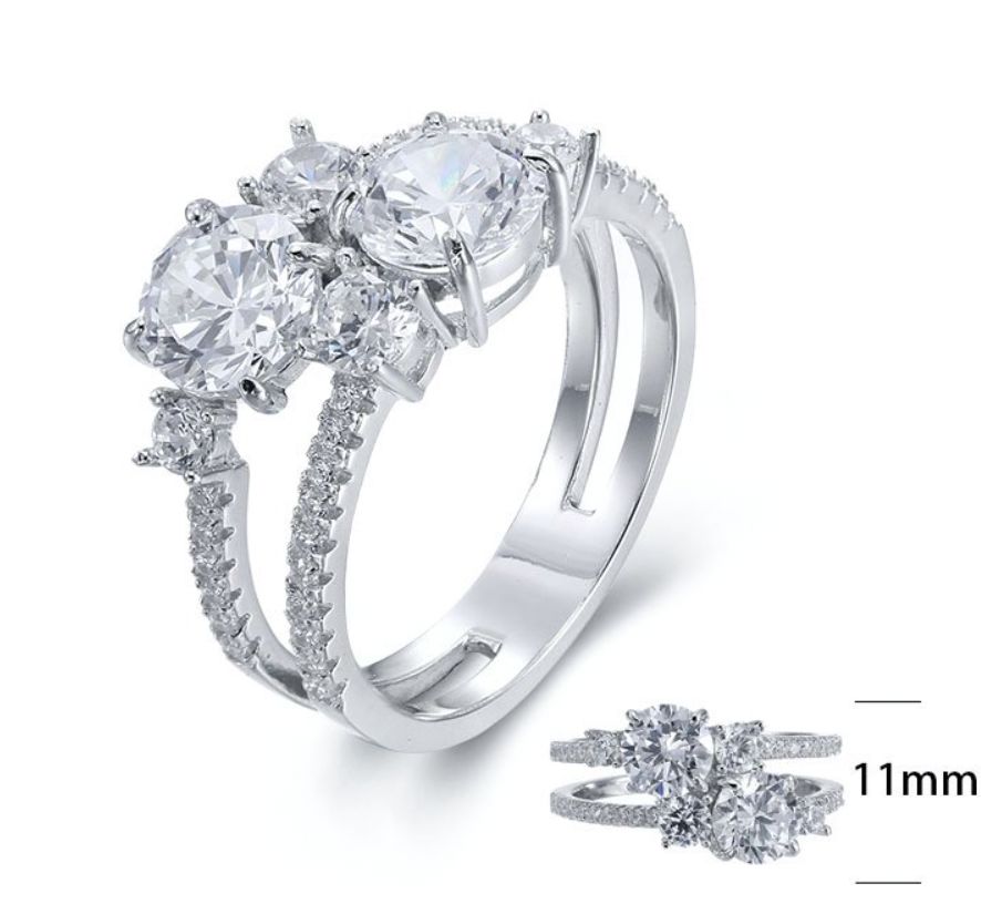 SJ26033, Ladies' Moissanite Ring, S925, Rhodium Plated, White, 4.02g