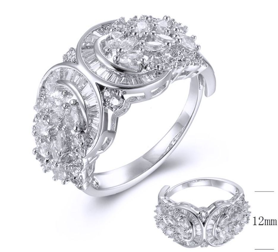 SJ38111, Ladies' Moissanite Ring, S925, Rhodium Plated, White, 4.85g