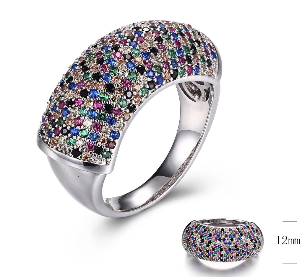SJ31024-C, Ladies' Moissanite Ring, S925, Rhodium + Black Rhodium Plated, Silver, 6.75g