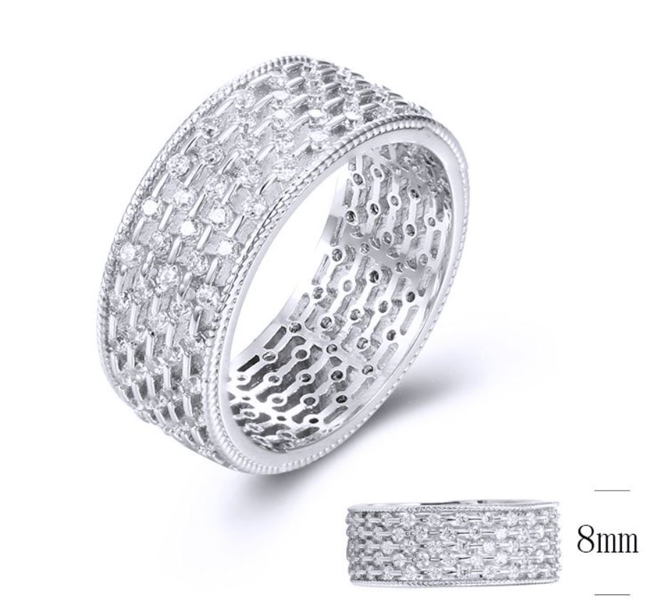 SJ34133, Ladies' Moissanite Ring, S925, Rhodium Plated, White, 3.69g