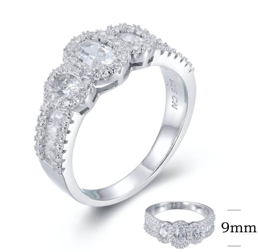 SJ26334, Ladies' Moissanite Ring, S925, Rhodium Plated, White, 5.04g