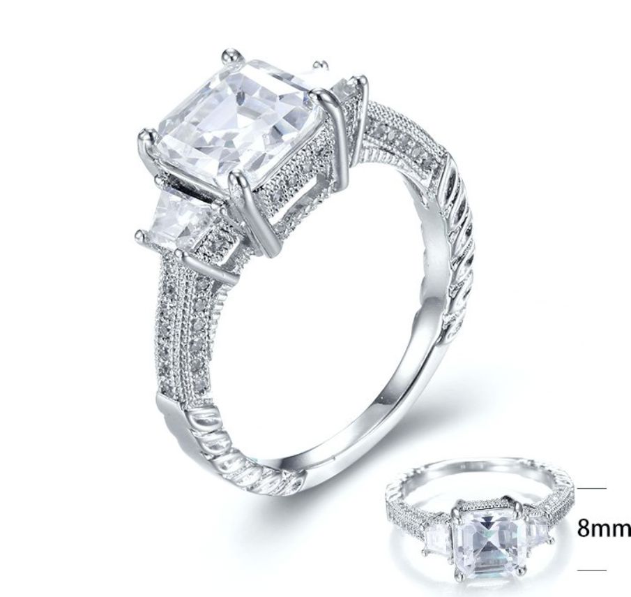 SJ28189, Ladies' Moissanite Ring, S925, Rhodium Plated, White, 4g