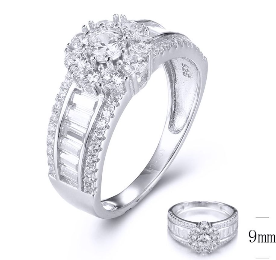 SJ33617, Ladies' Moissanite Ring, S925, Rhodium Plated, White, 3.46g