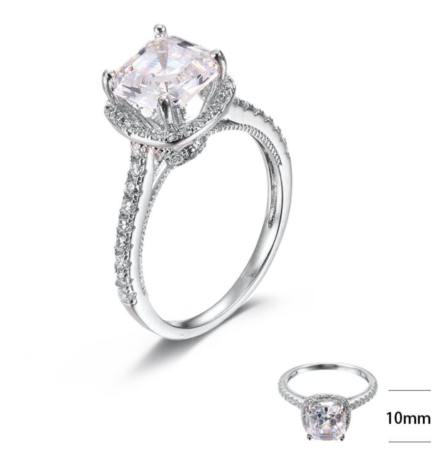 SJ40227, Ladies' Moissanite Ring, S925, Rhodium Plated, White, 3.46g