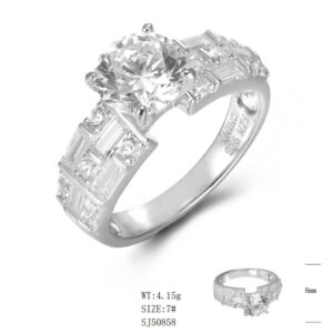 SJ50858, Ladies' Moissanite Ring, S925, Rhodium Plated, White, 4.49g
