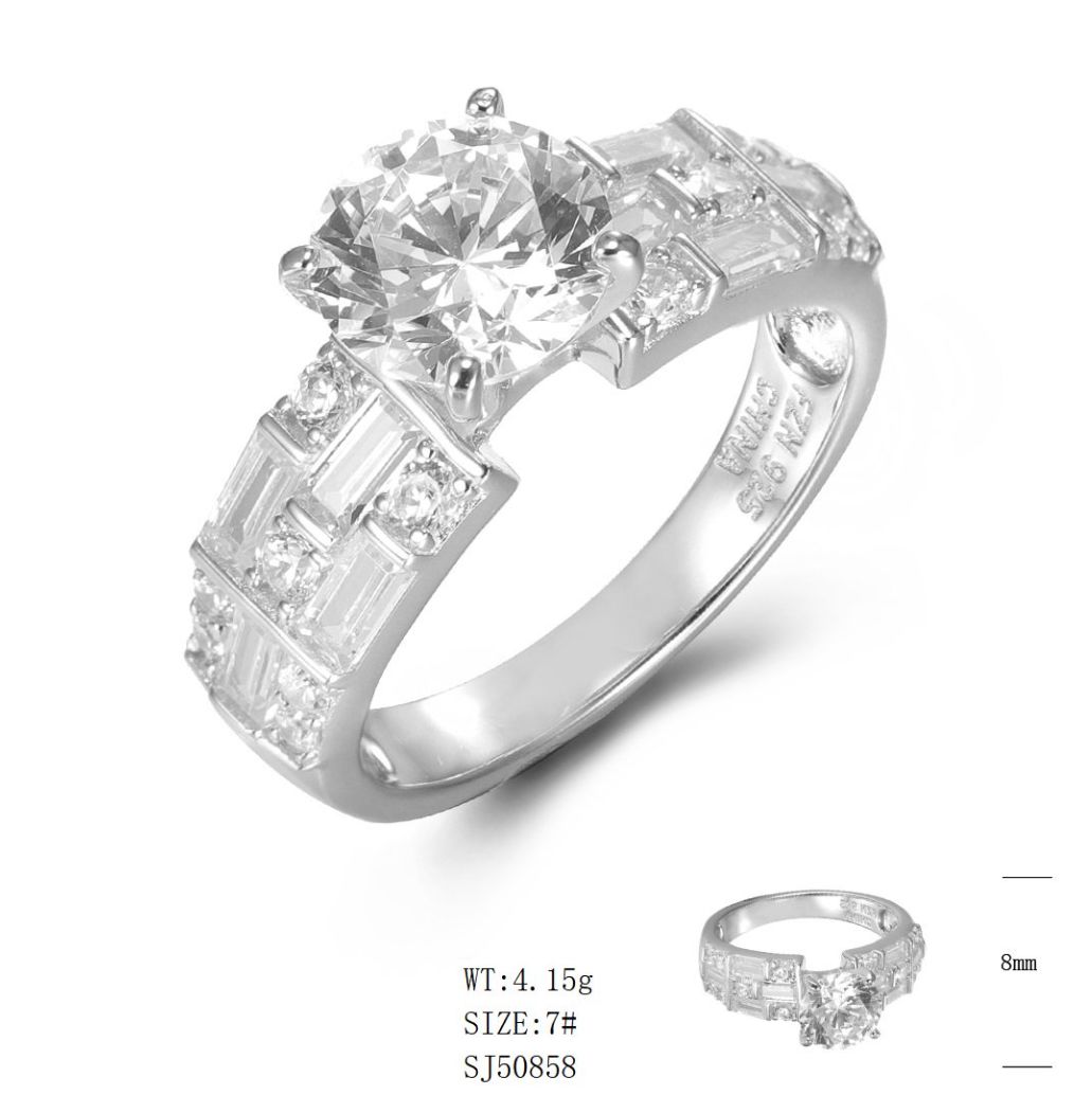 SJ50858, Ladies' Moissanite Ring, S925, Rhodium Plated, White, 4.49g