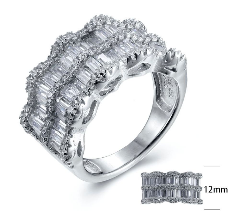 SJ24818, Ladies' Moissanite Ring, S925, Rhodium Plated, White, 7.45g