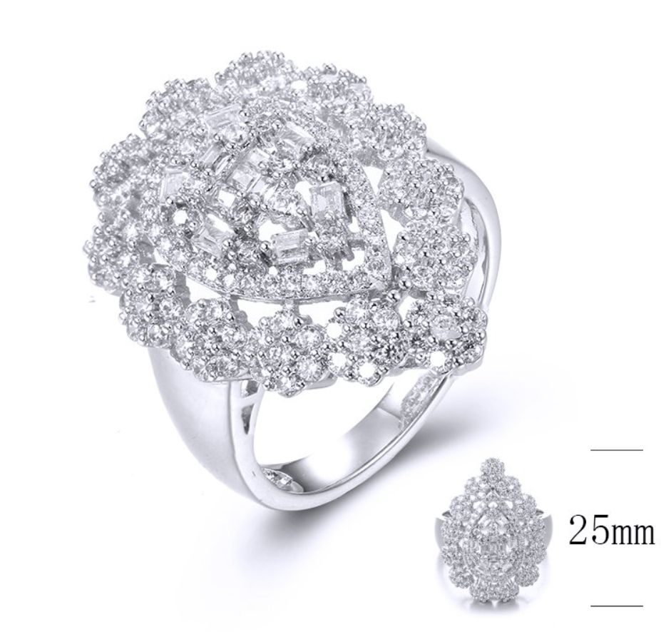 SJ35802, Ladies' Moissanite Ring, S925, Rhodium Plated, White, 5.46g
