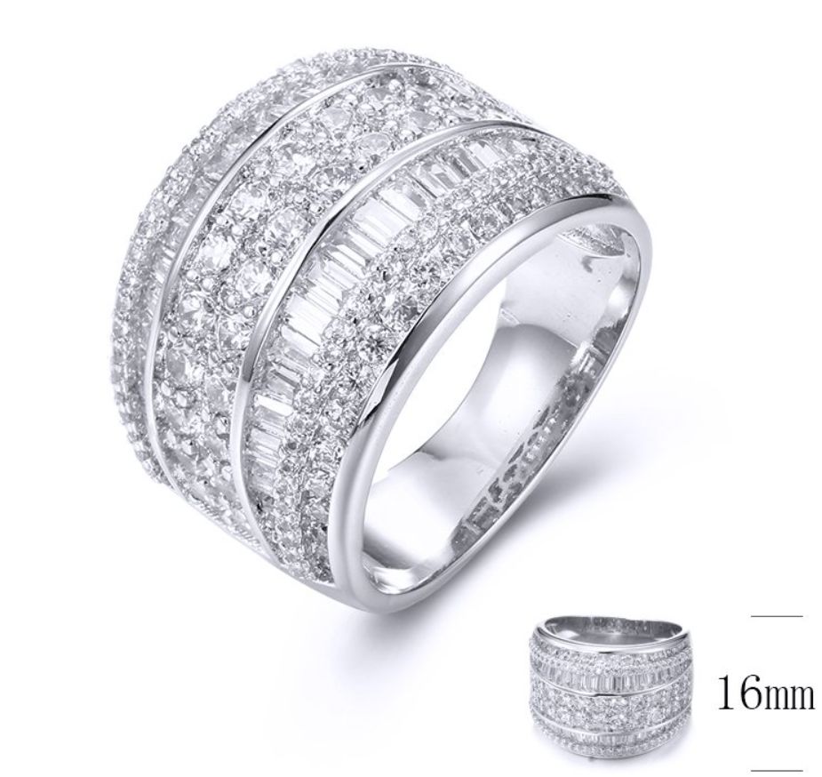 SJ33886, Ladies' Moissanite Ring, S925, Rhodium Plated, White, 9.54g