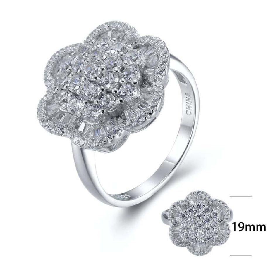 SJ27077, Ladies' Moissanite Ring, S925, Rhodium Plated, White, 6.85g