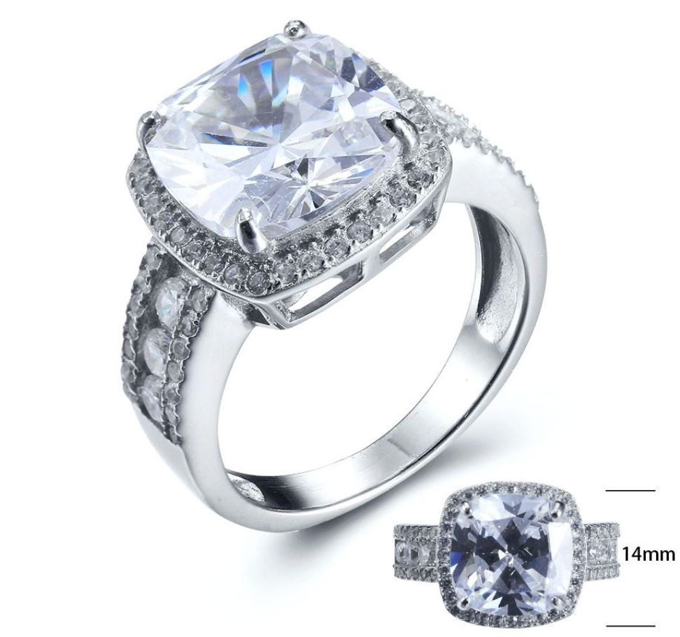 SJ25037, Ladies' Moissanite Ring, S925, Rhodium Plated, White, 5.4g