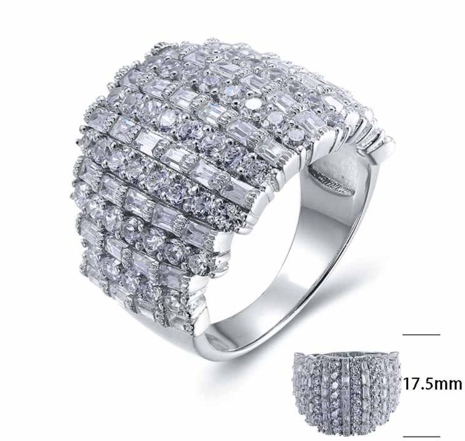 SJ25380, Ladies' Moissanite Ring, S925, Rhodium Plated, White, 7.77g