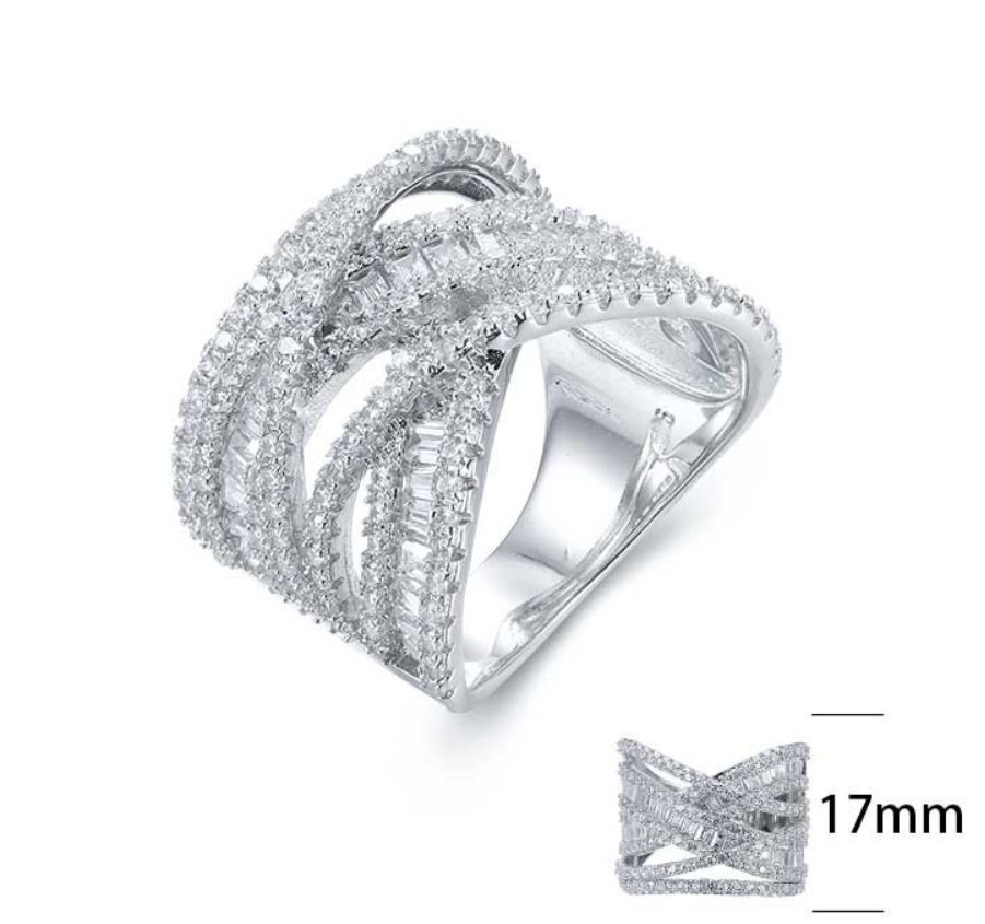 SJ26114, Ladies' Moissanite Ring, S925, Rhodium Plated, White, 8.66g