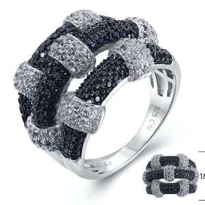 SJ23628-C, Ladies' Moissanite Ring, S925, Rhodium + Black Rhodium Plated, Silver, 7.87g