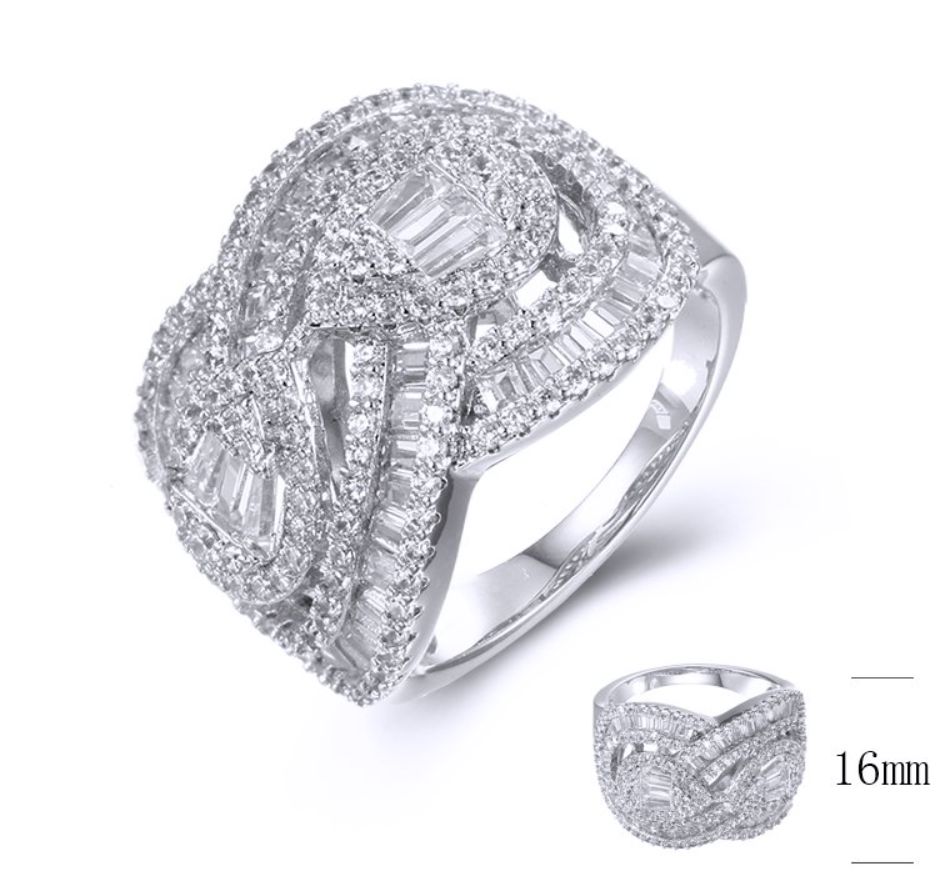 SJ37787, Ladies' Moissanite Ring, S925, Rhodium Plated, White, 7.53g