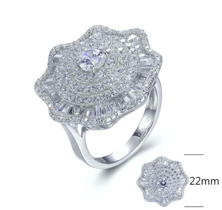 SJ27626, Ladies' Moissanite Ring, S925, Rhodium Plated, White, 7.68g