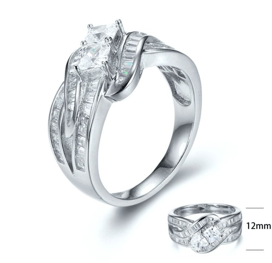SJ28790, Ladies' Moissanite Ring, S925, Rhodium Plated, White, 5.8g