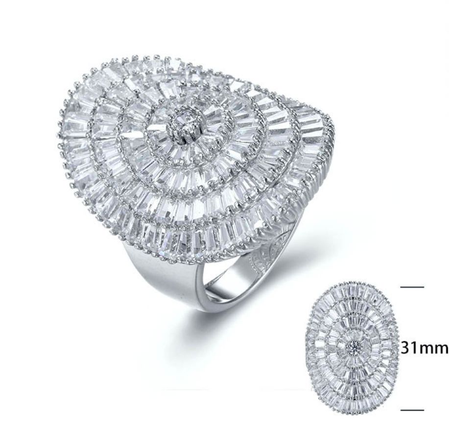 SJ12802, Ladies' Moissanite Ring, S925, Rhodium Plated, White, 11.93g