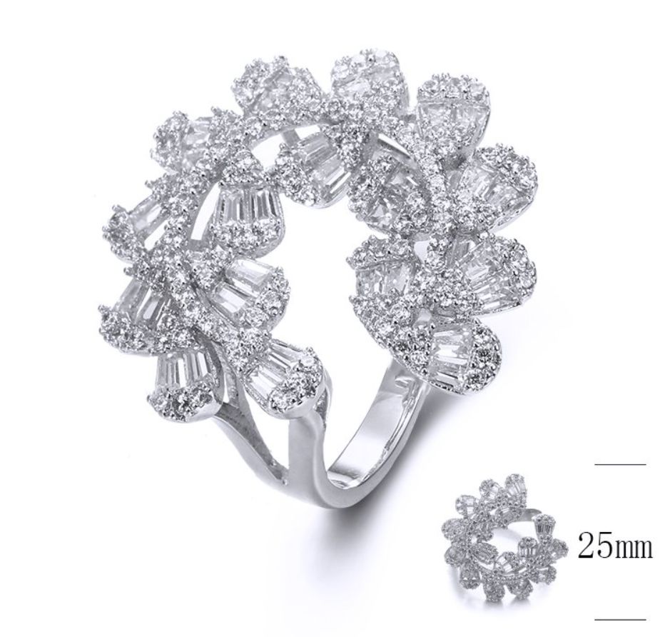 SJ34128, Ladies' Moissanite Ring, S925, Rhodium Plated, White, 6.63g