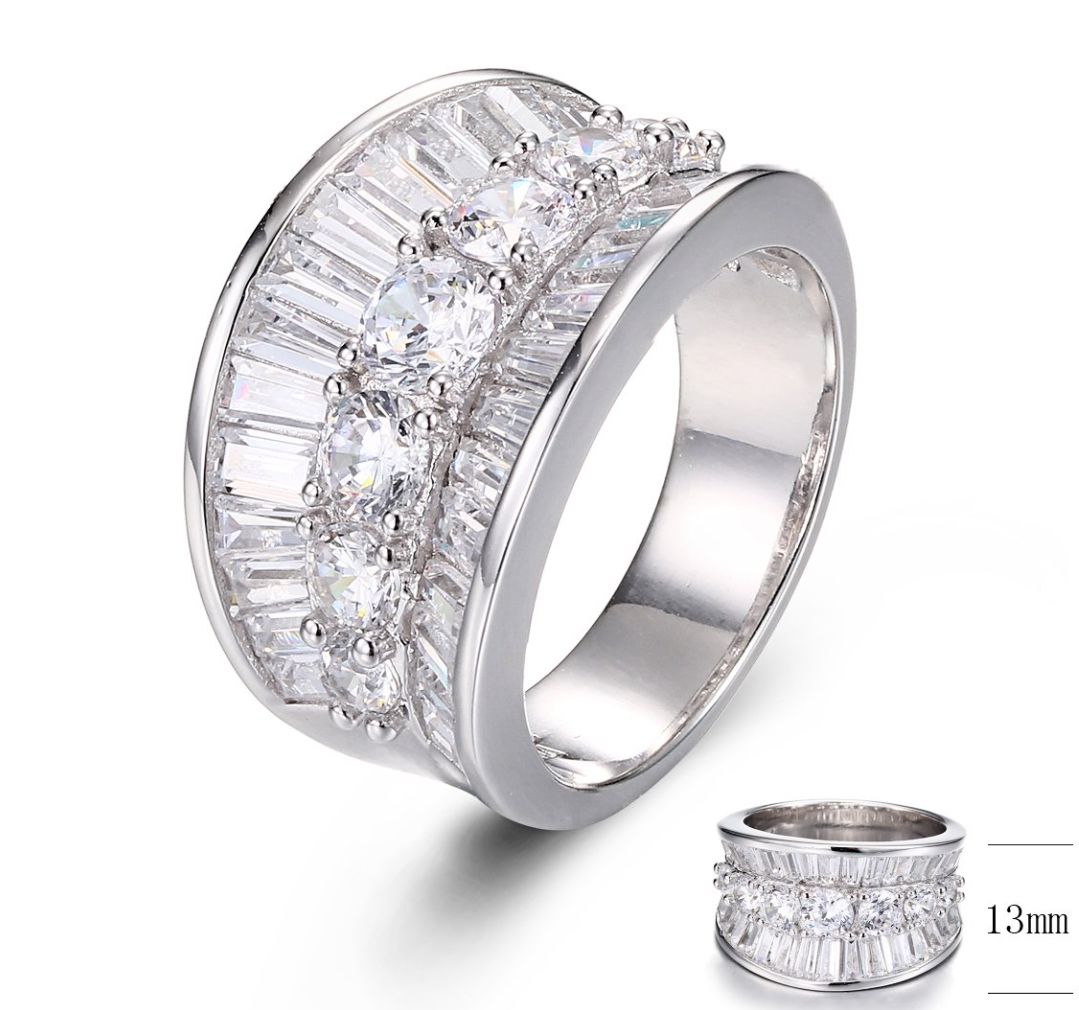 SJ29937, Ladies' Moissanite Ring, S925, Rhodium Plated, White, 8.47g