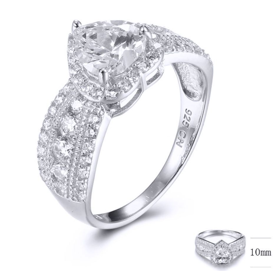 SJ32589, Ladies' Moissanite Ring, S925, Rhodium Plated, White, 3.36g