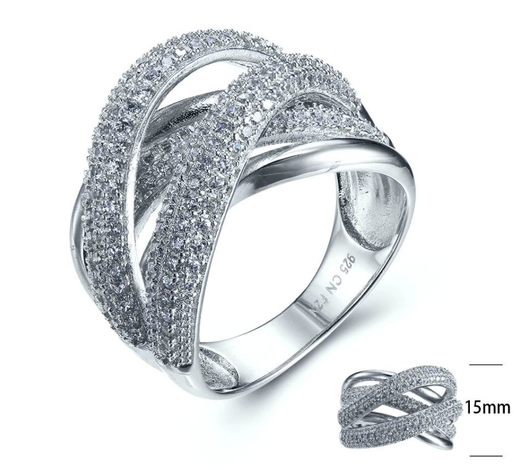 SJ22320-C, Ladies' Moissanite Ring, S925, Rhodium + Black Rhodium Plated, Silver, 7.99g