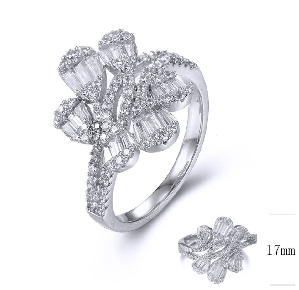 SJ34099, Ladies' Moissanite Ring, S925, Rhodium Plated, White, 3.58g