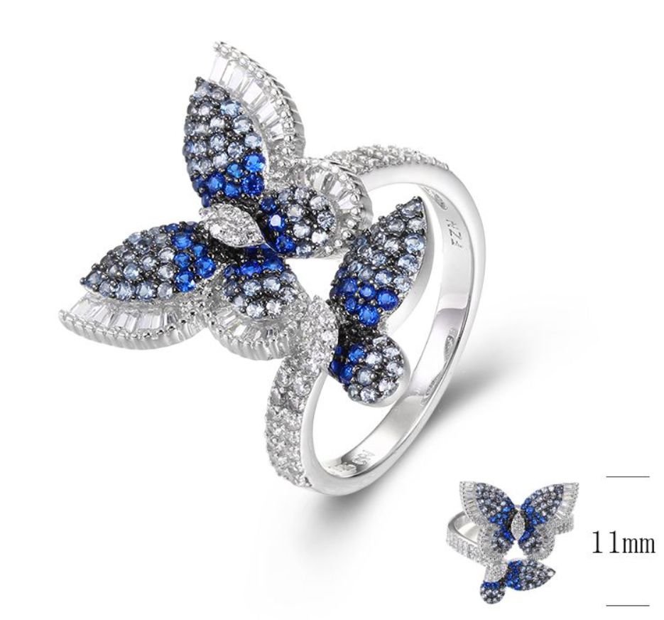 SJ35033-C, Ladies' Moissanite Ring, S925, Rhodium + Black Rhodium Plated, Silver, 4.16g