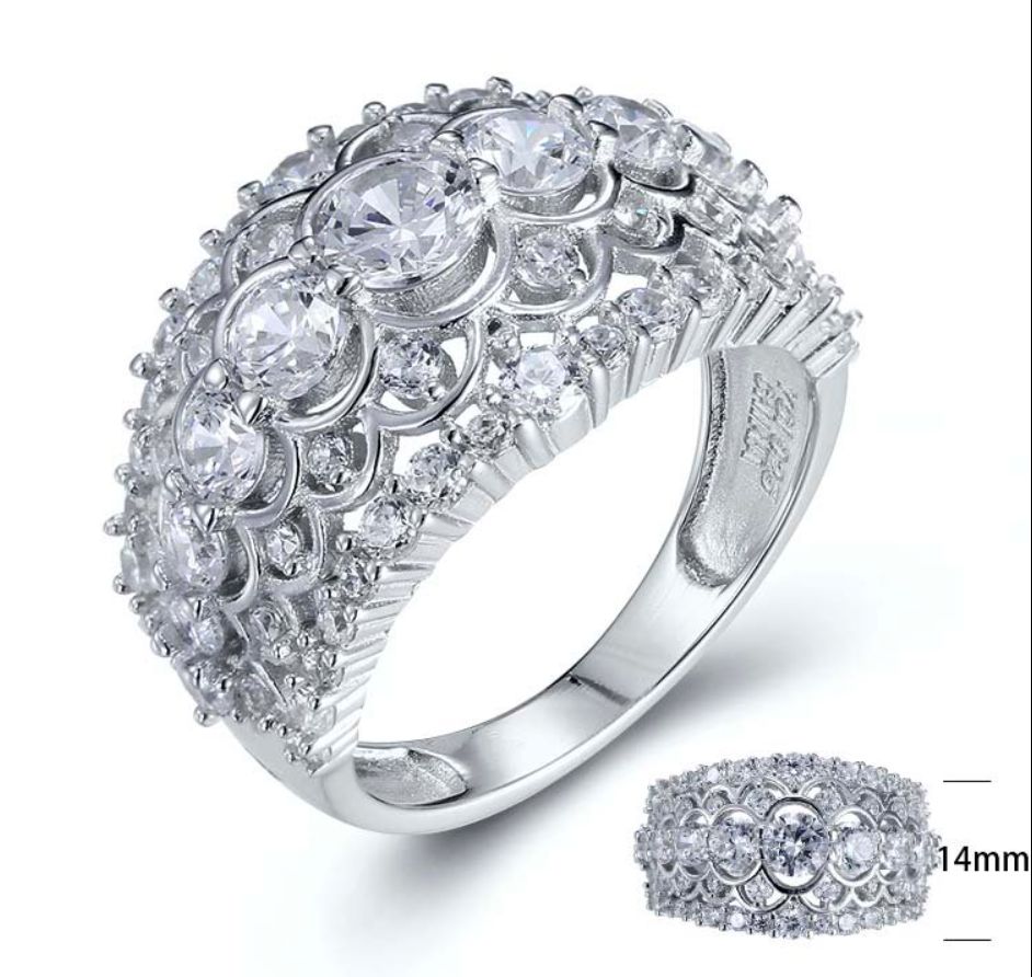 SJ24724, Ladies' Moissanite Ring, S925, Rhodium Plated, White, 5.7g