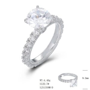 SJ51359, Ladies' Moissanite Ring, S925, Rhodium Plated, White, 4.88g