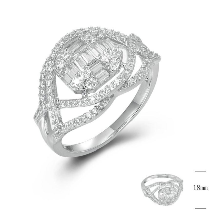 SJ44857, Ladies' Moissanite Ring, S925, Rhodium Plated, White, 3.63g