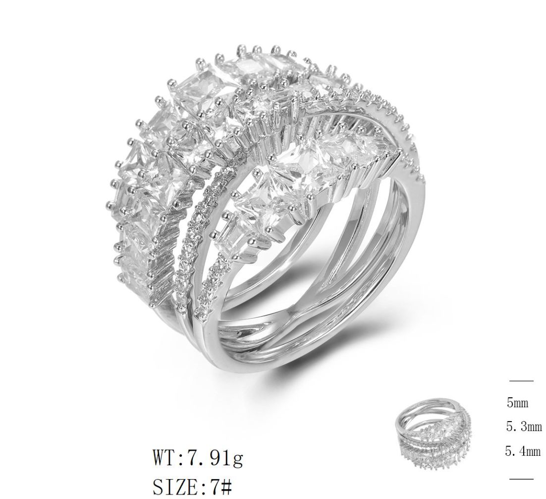 SJ48125, Ladies' Moissanite Ring, S925, Rhodium Plated, White, 7.64g