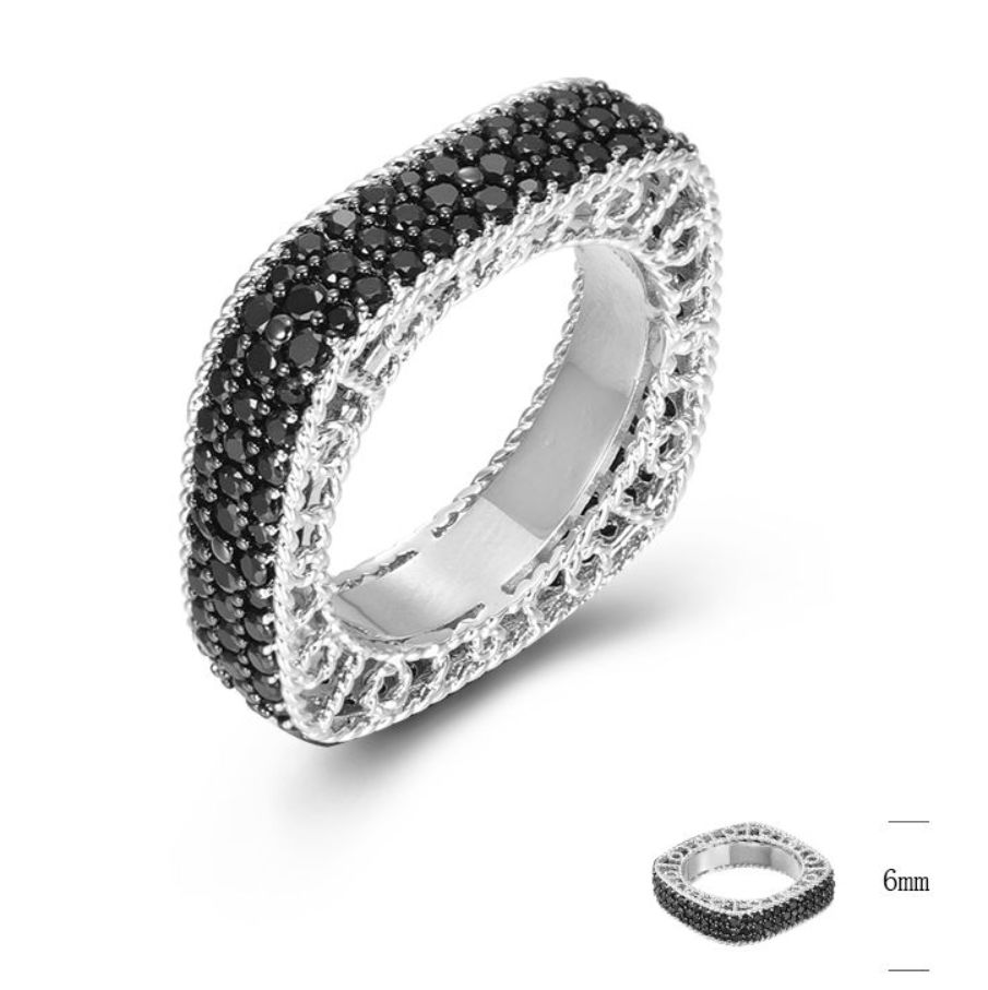 SJ45434-C, Ladies' Moissanite Ring, S925, Rhodium + Black Rhodium Plated, Silver, 6.04g