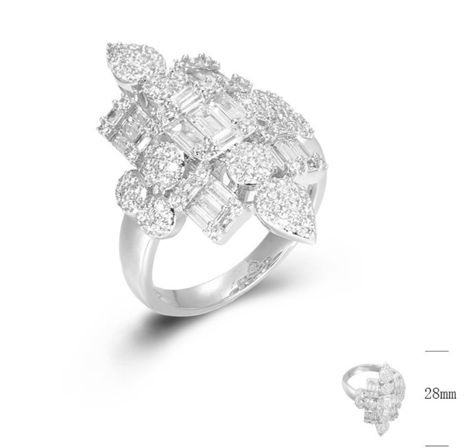 SJ46138, Ladies' Moissanite Ring, S925, Rhodium Plated, White, 5.54g