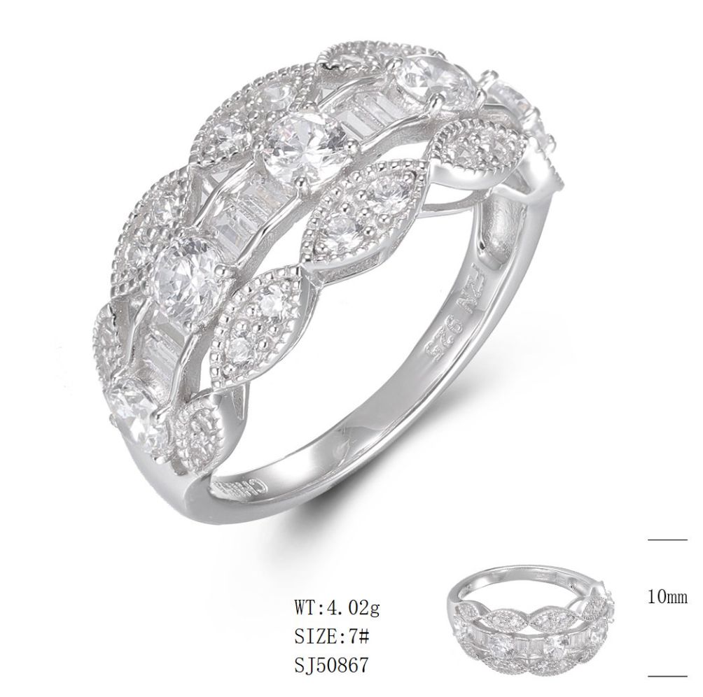 SJ50867, Ladies' Moissanite Ring, S925, Rhodium Plated, White, 4.13g