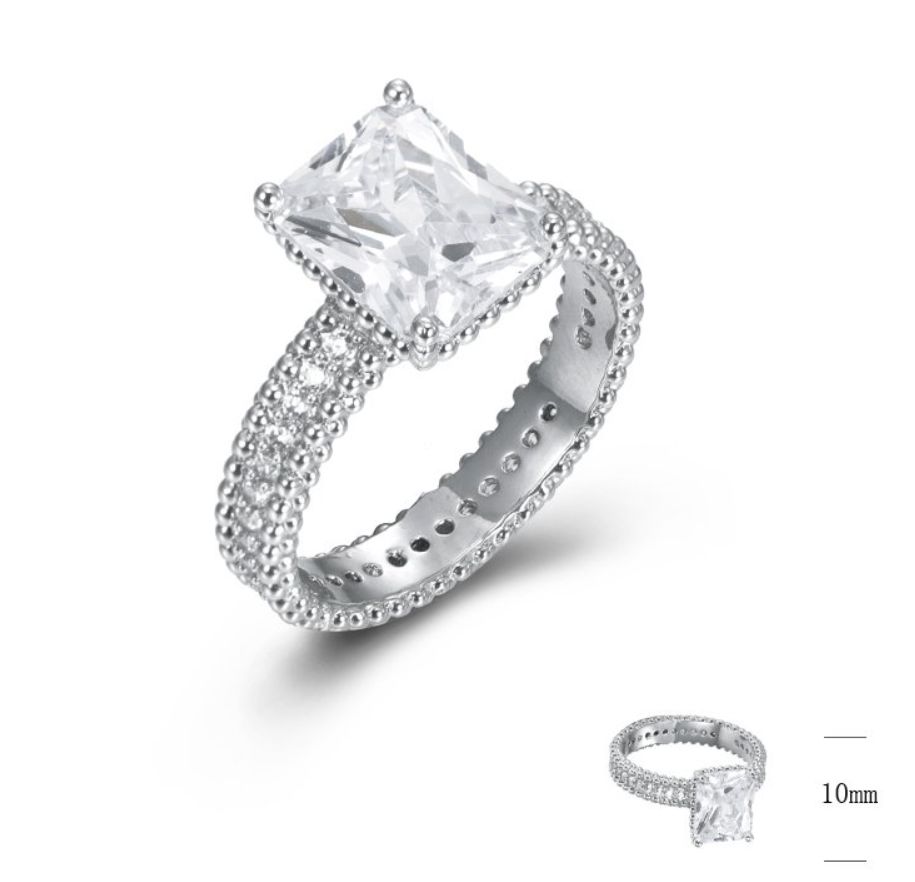 SJ44819, Ladies' Moissanite Ring, S925, Rhodium Plated, White, 3.99g