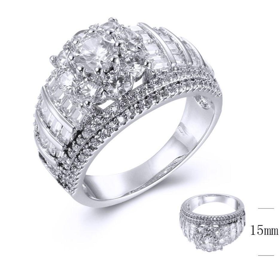 SJ38658, Ladies' Moissanite Ring, S925, Rhodium Plated, White, 6.2g