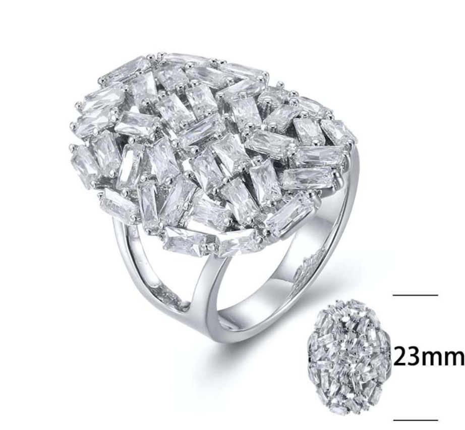 SJ24976, Ladies' Moissanite Ring, S925, Rhodium Plated, White, 8.08g