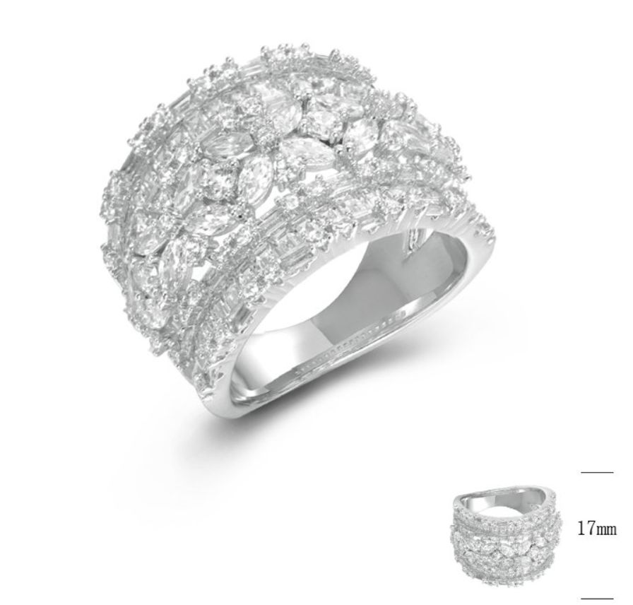 SJ45372, Ladies' Moissanite Ring, S925, Rhodium Plated, White, 9.35g