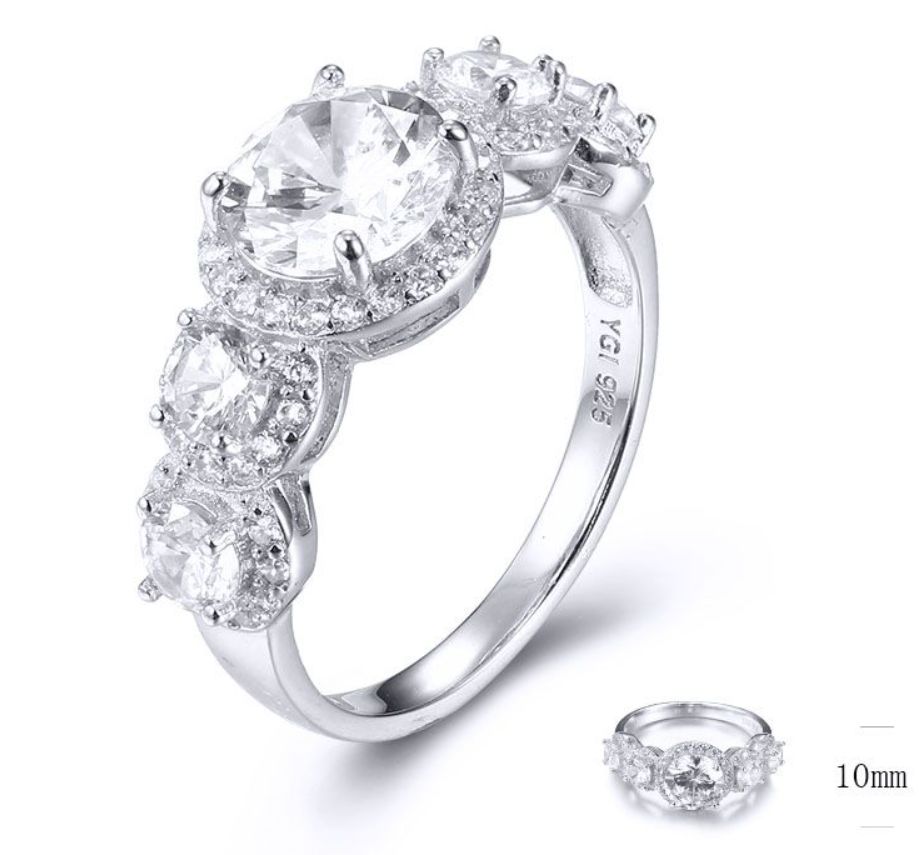 SJ32430, Ladies' Moissanite Ring, S925, Rhodium Plated, White, 4.22g