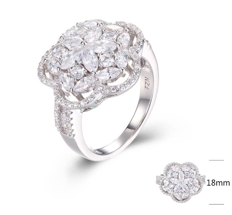 SJ27624, Ladies' Moissanite Ring, S925, Rhodium Plated, White, 6.51g