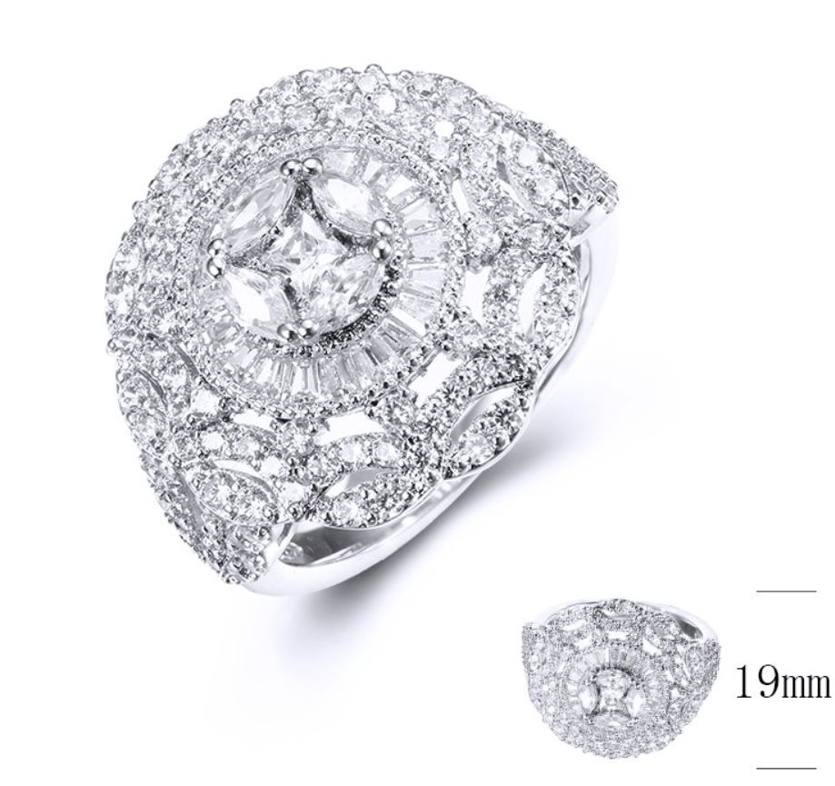 SJ36529, Ladies' Moissanite Ring, S925, Rhodium Plated, White, 4.33g